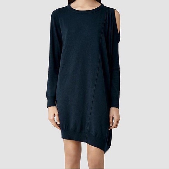 All Saints Sago Cold Shoulder Sweater Dress Silk Cotton Washed Black Size 4 - Picture 1 of 9